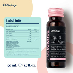 LifeVantage TrueScience liquid collagen being poured to boost hydration and glow