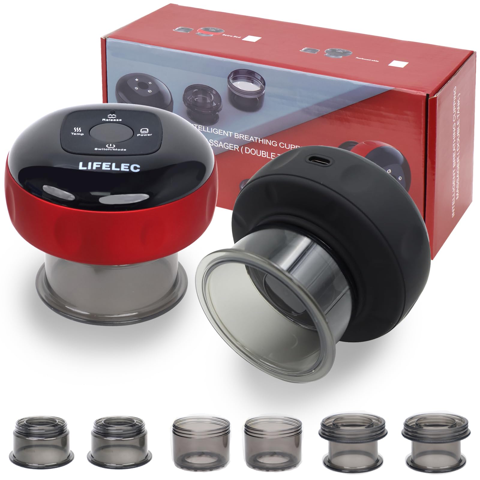 LIFELEC Smart Cupping Therapy Set on table with six cups for versatile recovery.