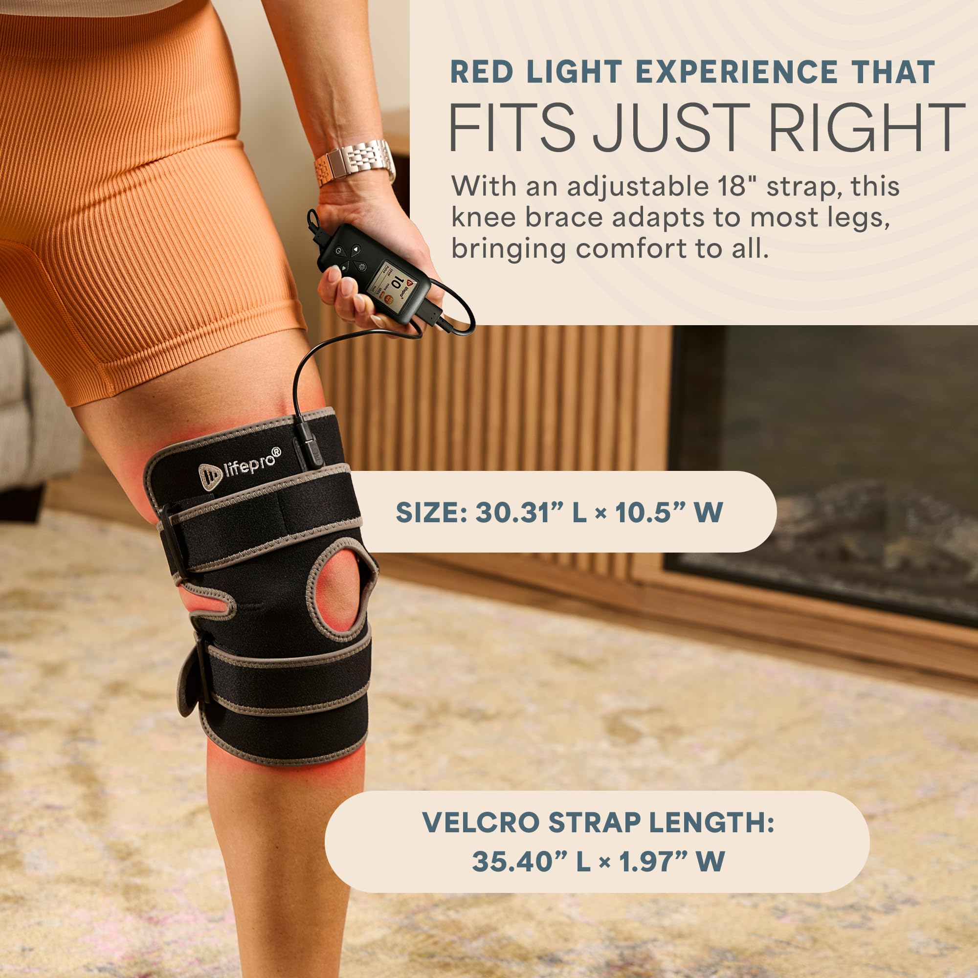 LifePro knee massager in use with knee support and motion