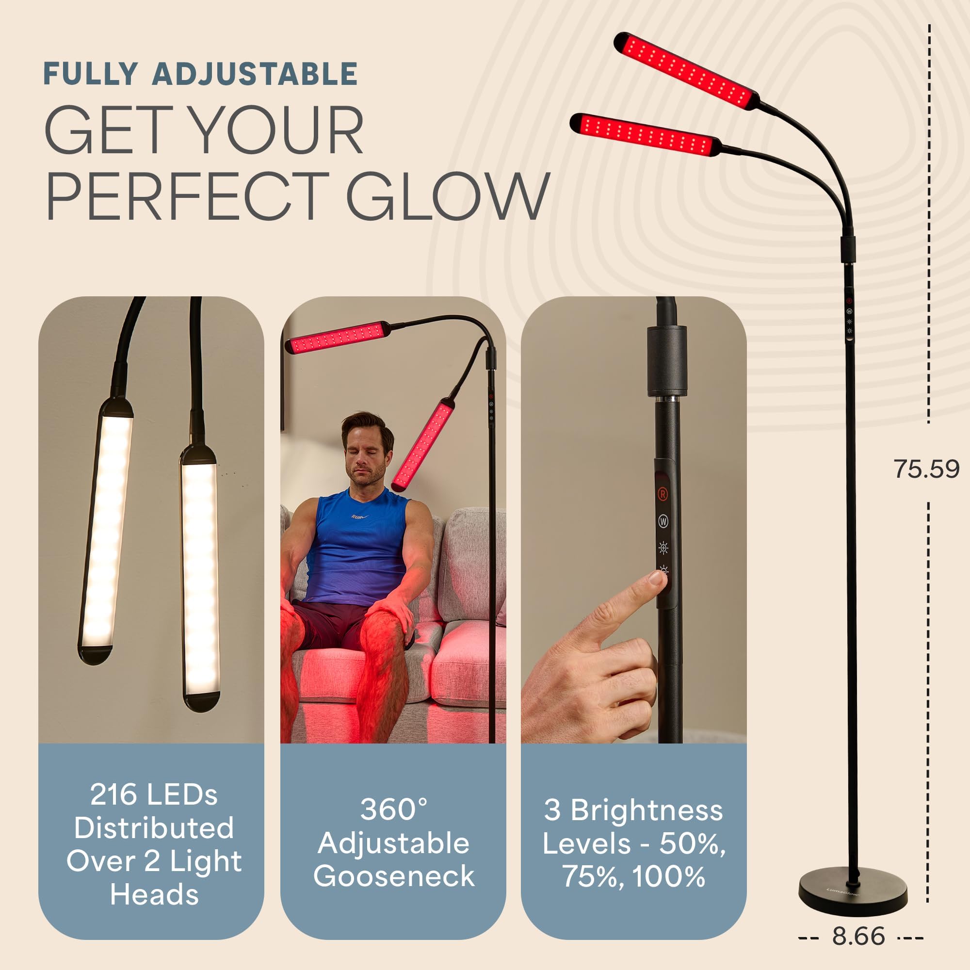 LifePro Lumaglow dual-head setup illustrates targeted therapy and reading versatility