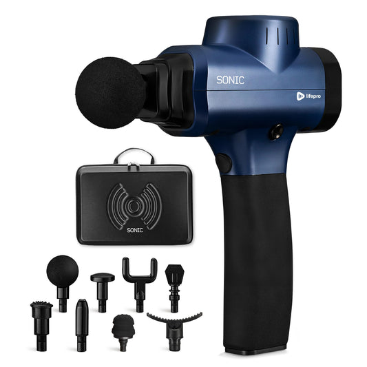 LifePro Sonic massage gun head quad targets deep tissue on legs for recovery