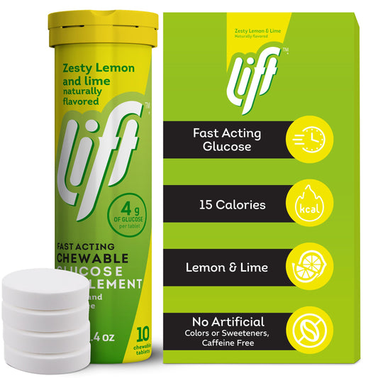 Lift Glucose 10-count tube close-up, resealable for on-the-go snacking