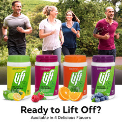 Lift Glucose blueberry tablets in gym bag, easy travel energy snack.