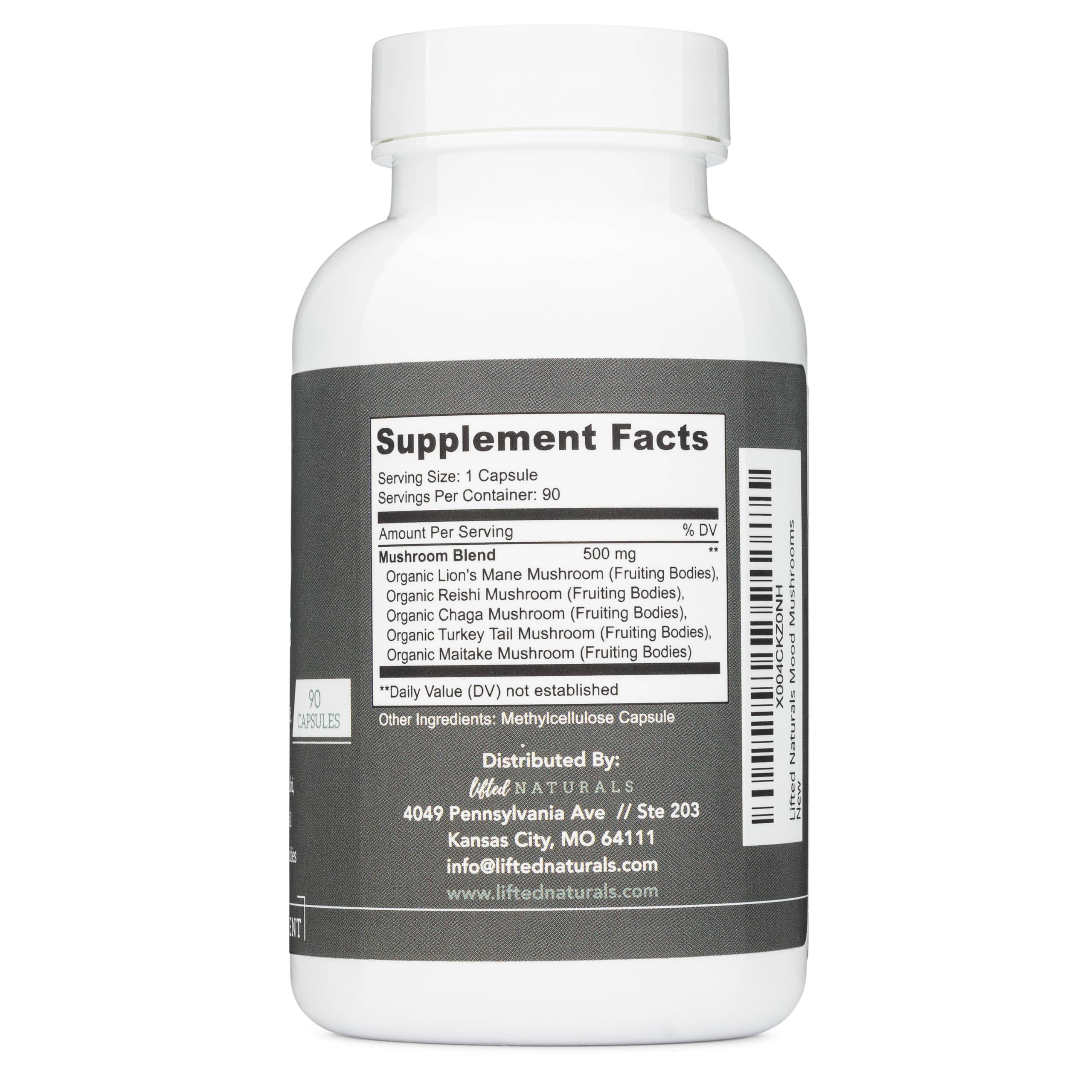 Lifted Naturals Mood Mushrooms whole fruiting bodies, shows quality basis.
