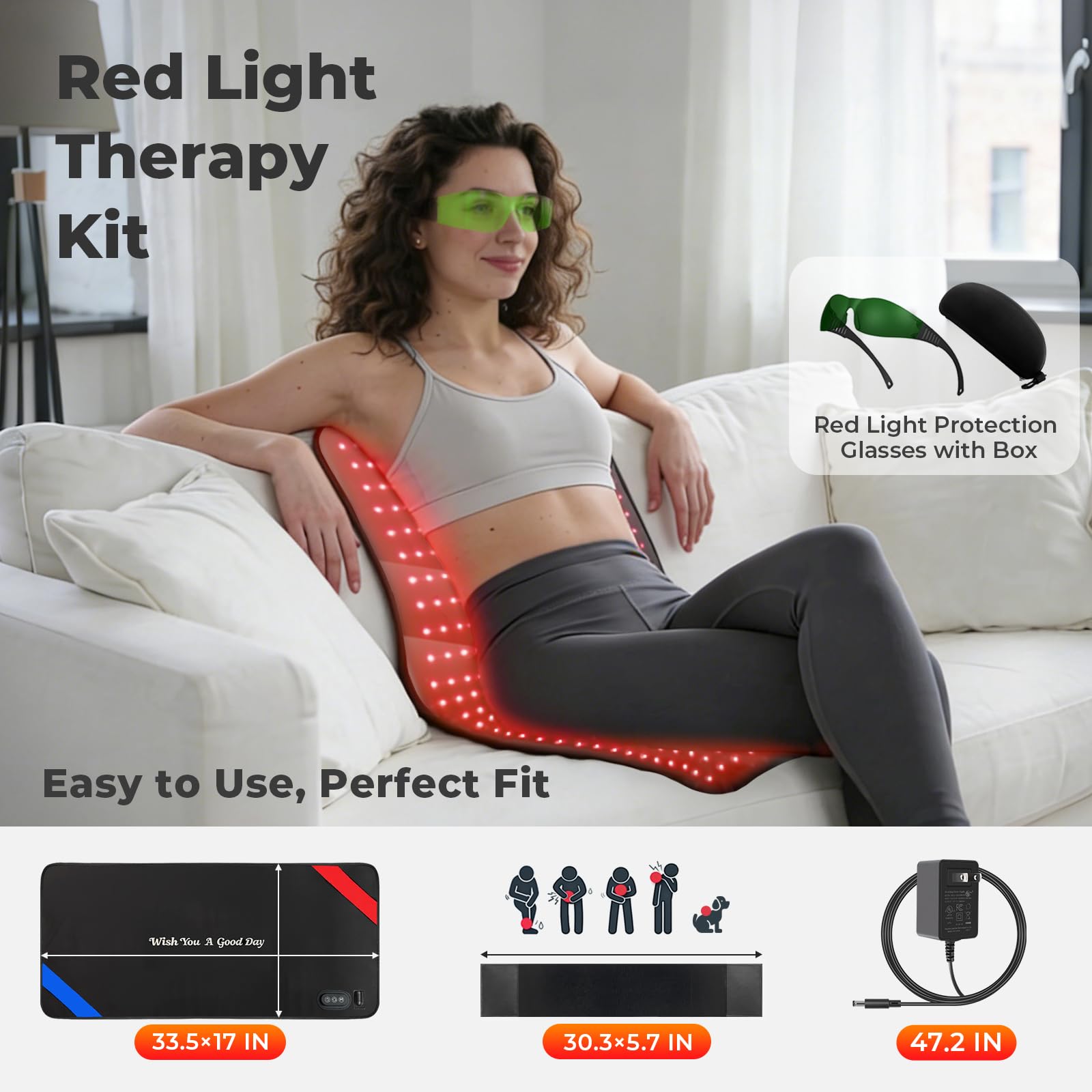 LIGHTIUM therapy pad dimensions 33-5x17 inches for versatile use.