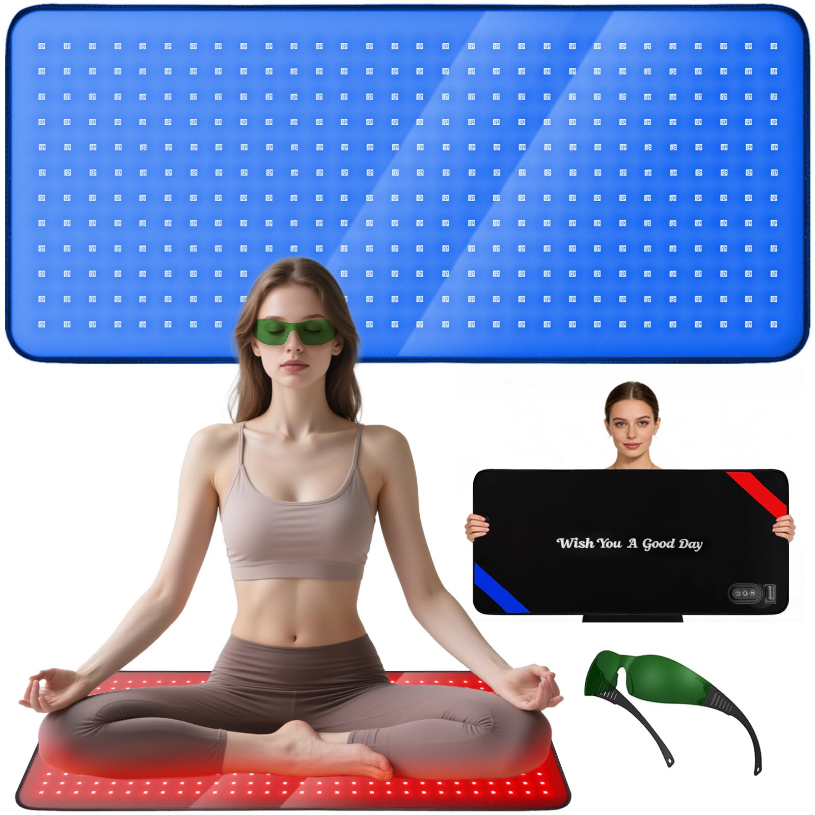 LIGHTIUM therapy pad in full-body-use pose highlighting flexible design for back and legs.