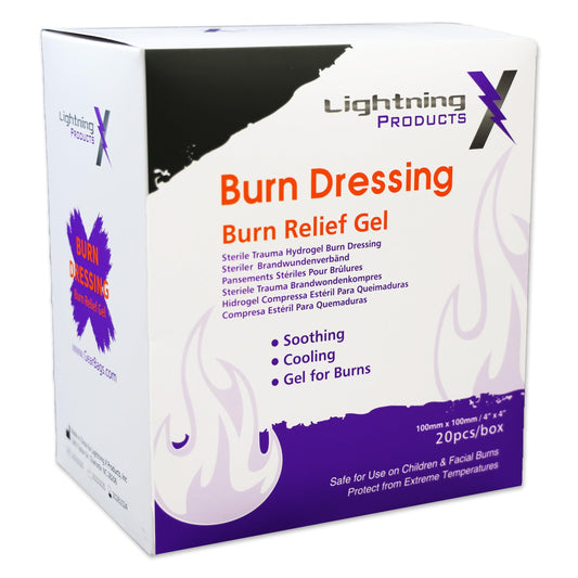 Lightning X hydrogel with 95 percent water content cools and moistens the burn site