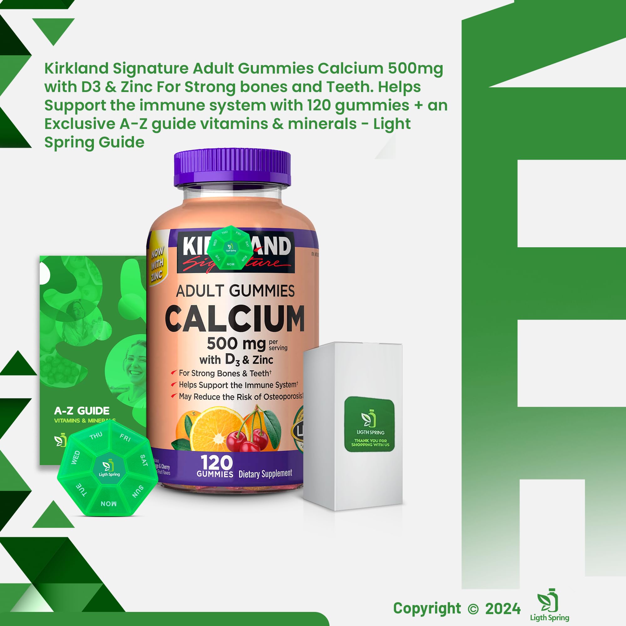 LightSpring Calcium Gummies container front highlighting 500 mg calcium per serving