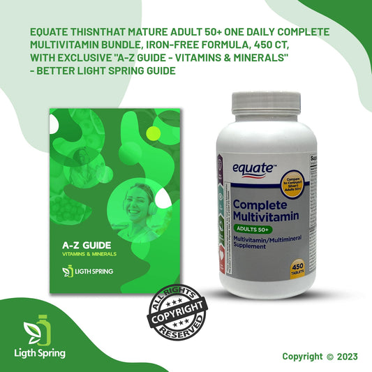 LightSpring Equate tablets close-up showing comprehensive nutrients for adults 50+.