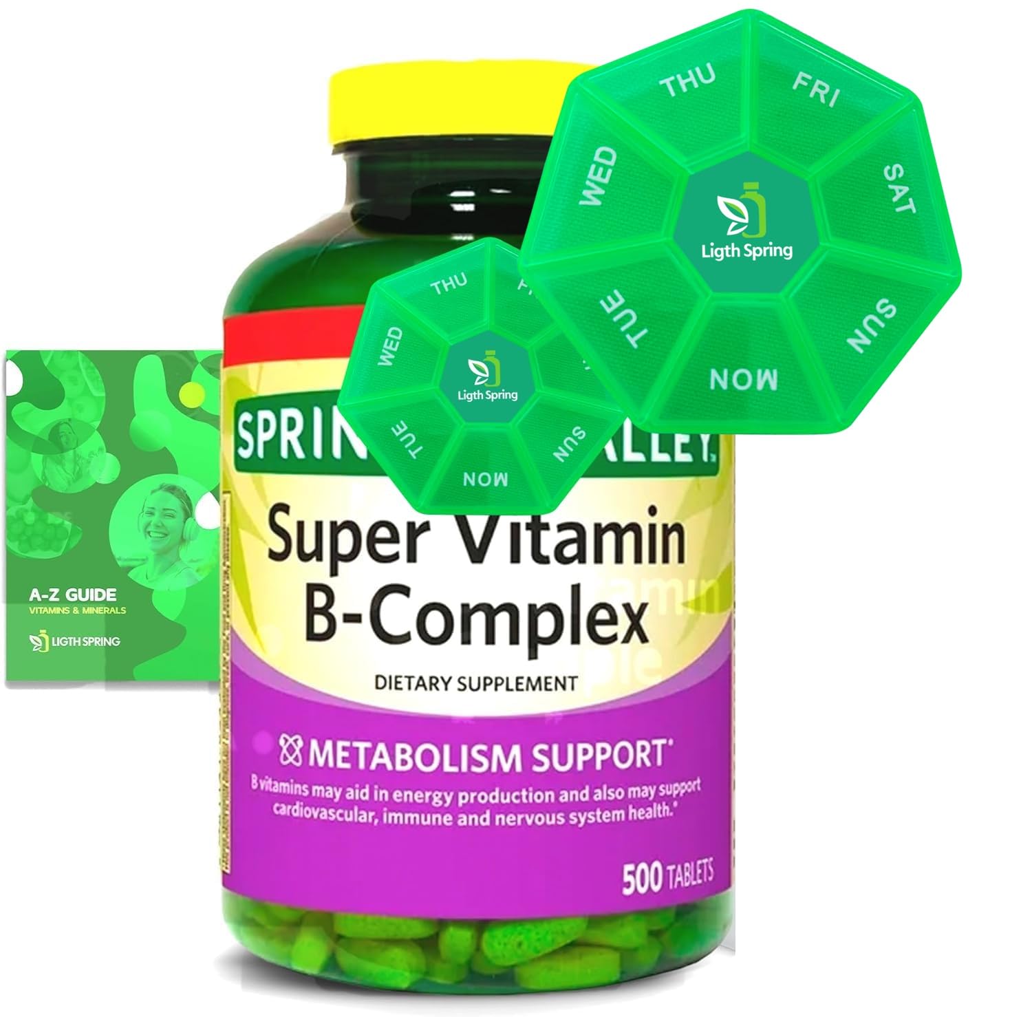 LightSpring Super B-Complex bottle front showing complete vitamin blend for daily energy.