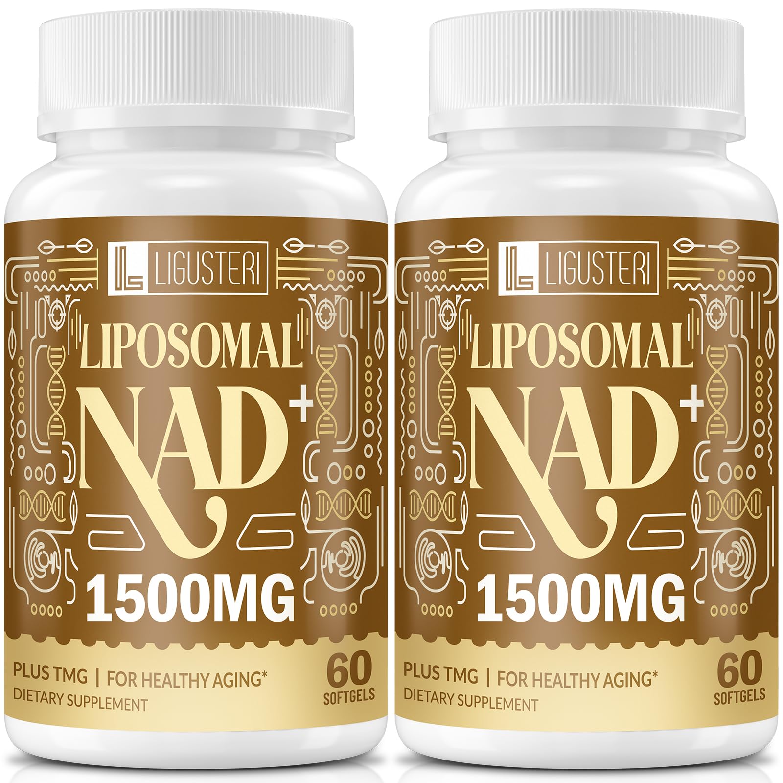 Ligusteri NAD+ bottle shows liposomal formula for enhanced cellular energy support.