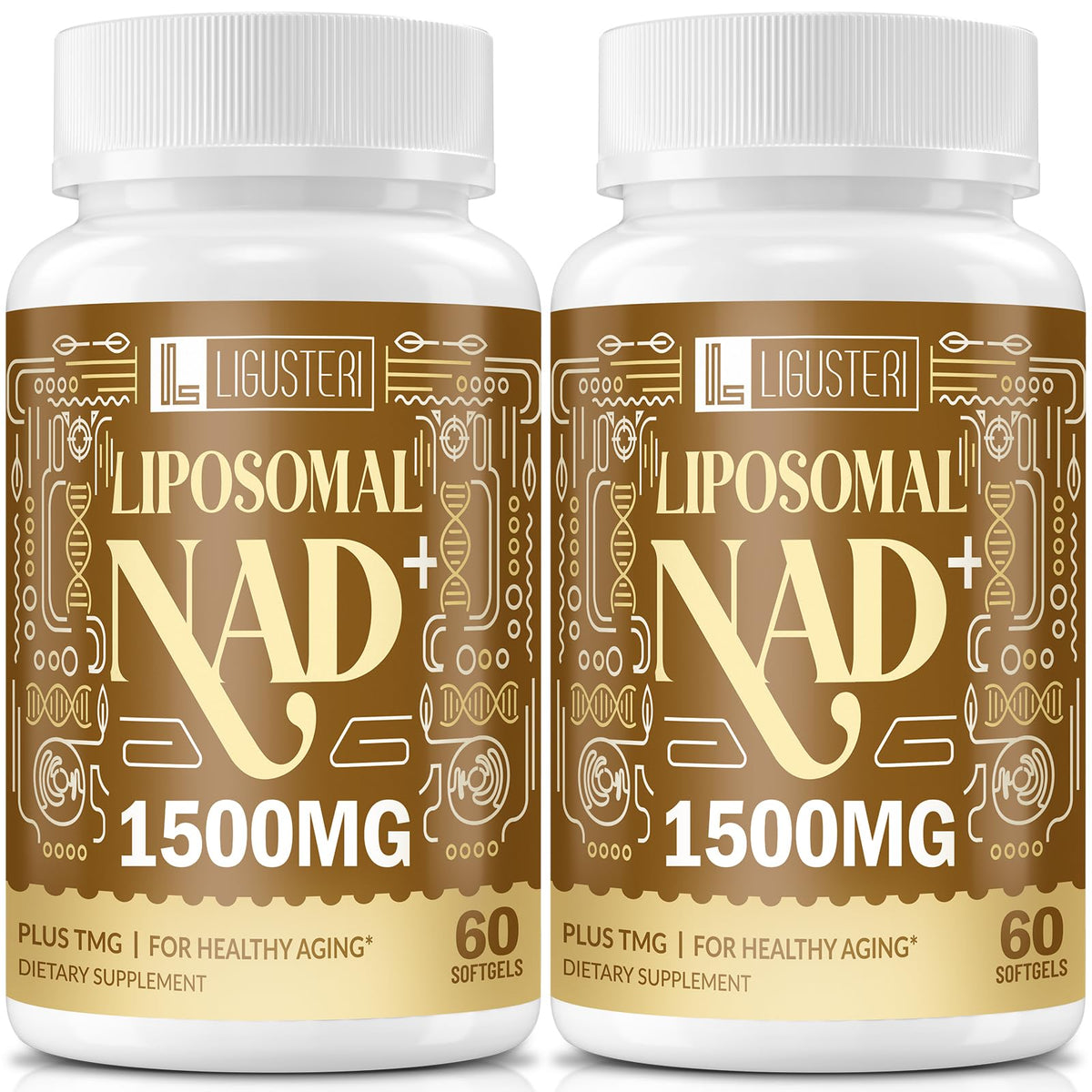 Ligusteri NAD+ bottle shows liposomal formula for enhanced cellular energy support.