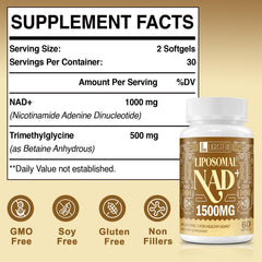 Ligusteri NAD+ label close-up highlights premium ingredients and gluten-free formula.