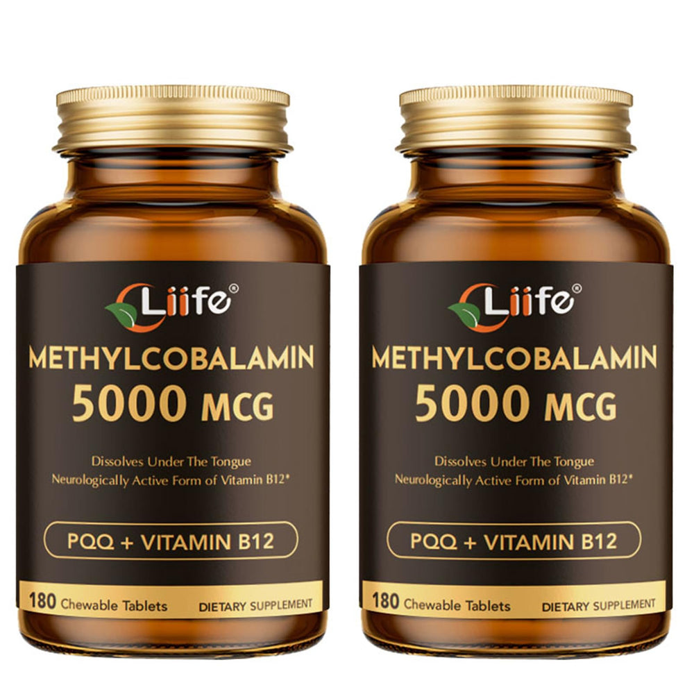LIIFE B12 methylcobalamin + PQQ tablets bottle for daily energy support.