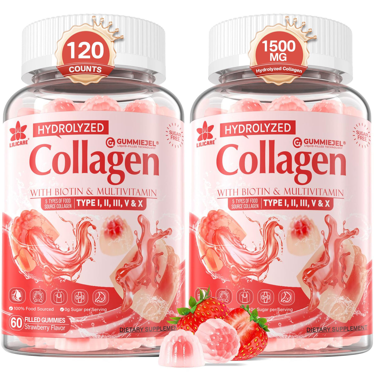 LILICARE 2-pack sugar-free collagen gummies packaging for daily wellness