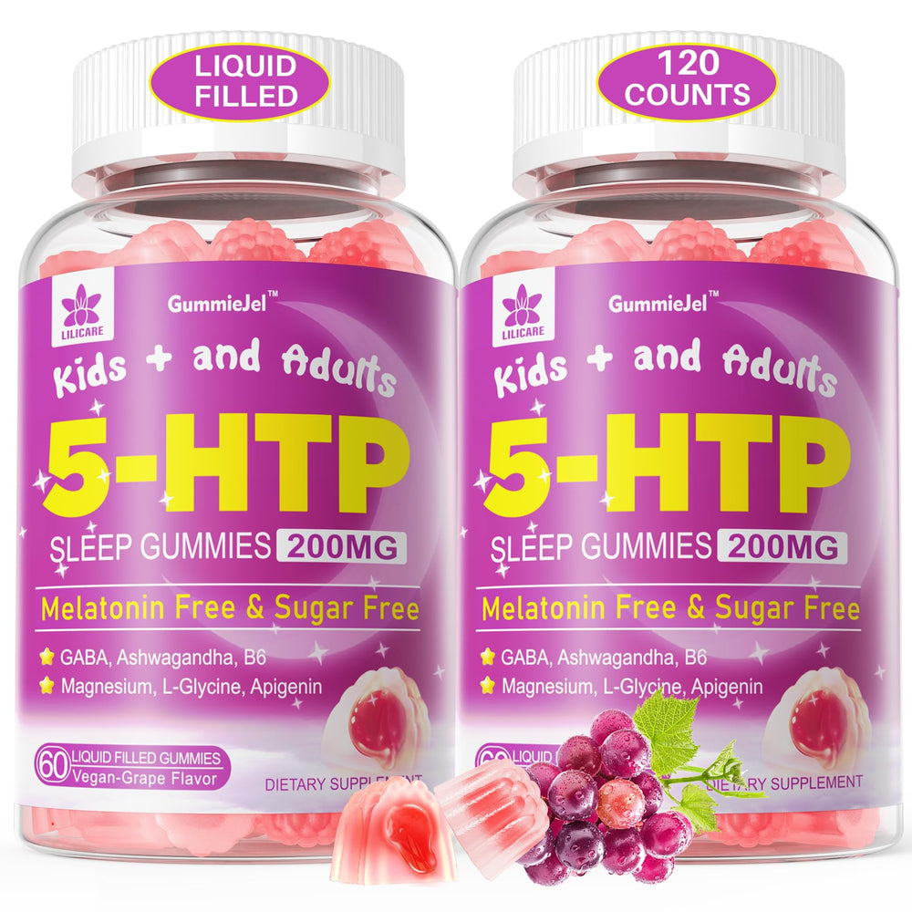 LILICARE 5HTP Gummies bottle view promoting sugar-free sleep support.