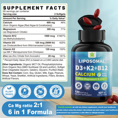 LILICARE algae calcium 600mg with trace minerals for plant-based bone support.