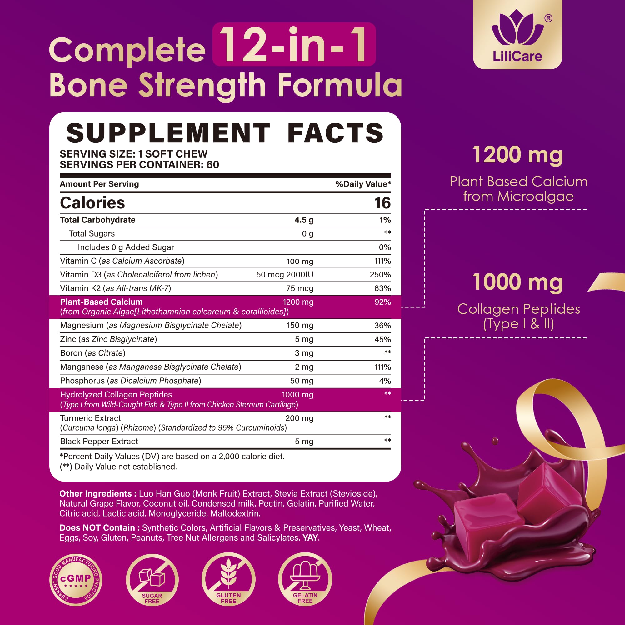 LILICARE texture closeup shows creamy chew with collagen