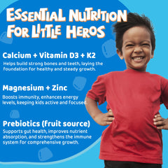 LILICARE calcium kids D3 K2 bottle label emphasizing absorption and bone support.
