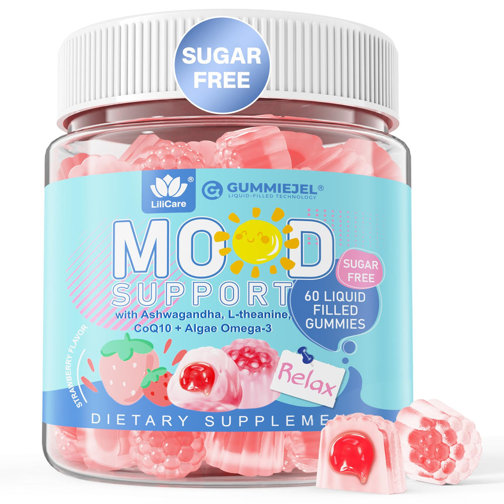 LILICARE Calm Gummies bottle with strawberry flavor for mood support and calm moments.