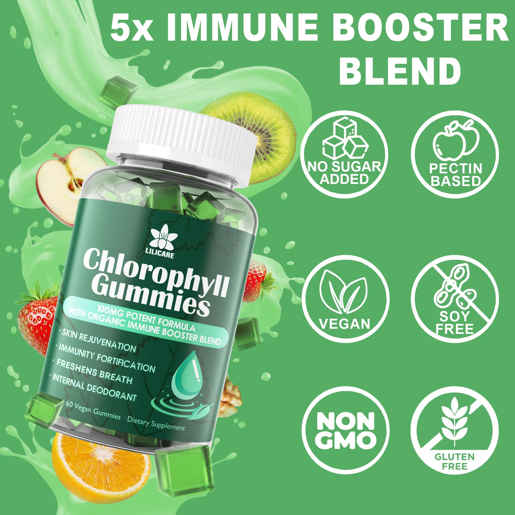 LILICARE Chlorophyll Gummies Mulberry leaves and sea moss provide nutrient-rich goodness.