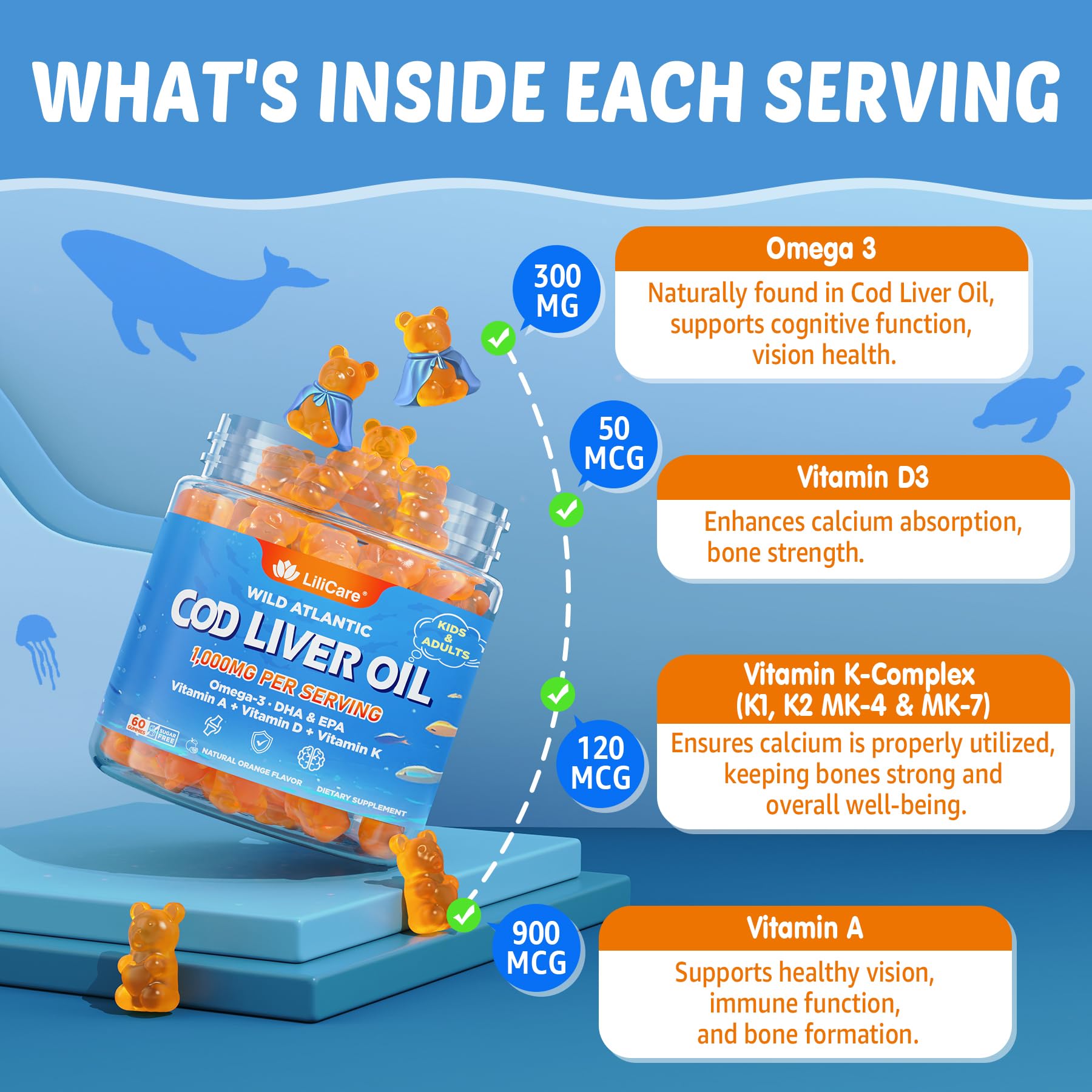 LILICARE orange flavor gummies on spoon sugar-free option for daily wellness