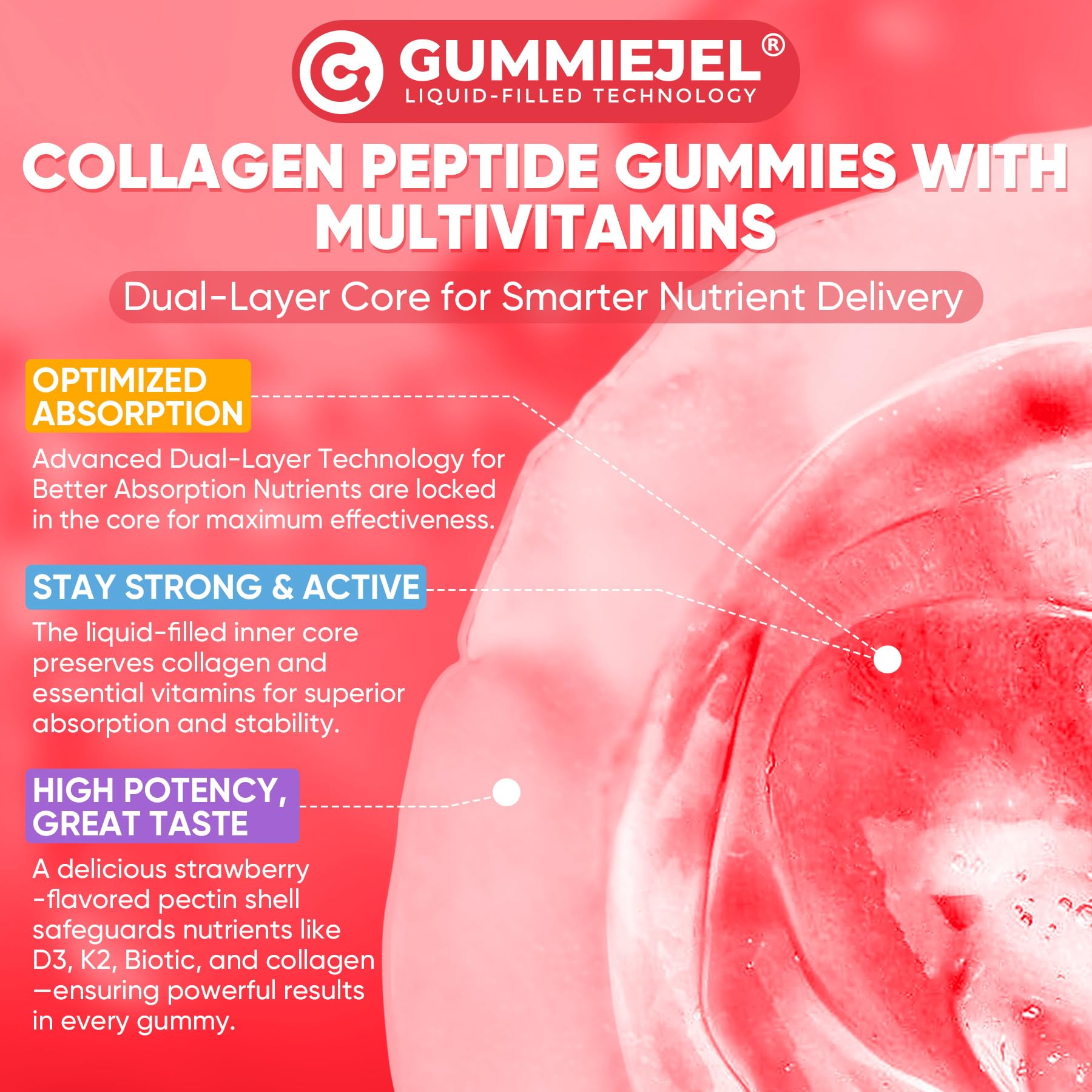 LILICARE Collagen Peptide Gummies vitamins panel highlights Biotin and Vitamins D and C.