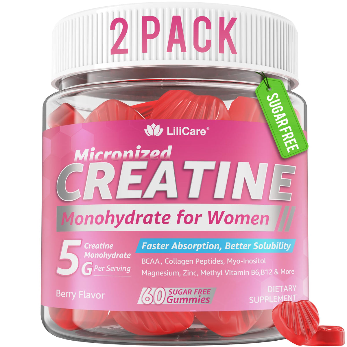 LILICARE Creatine for Women Gummies bottle with colorful packaging for energy support