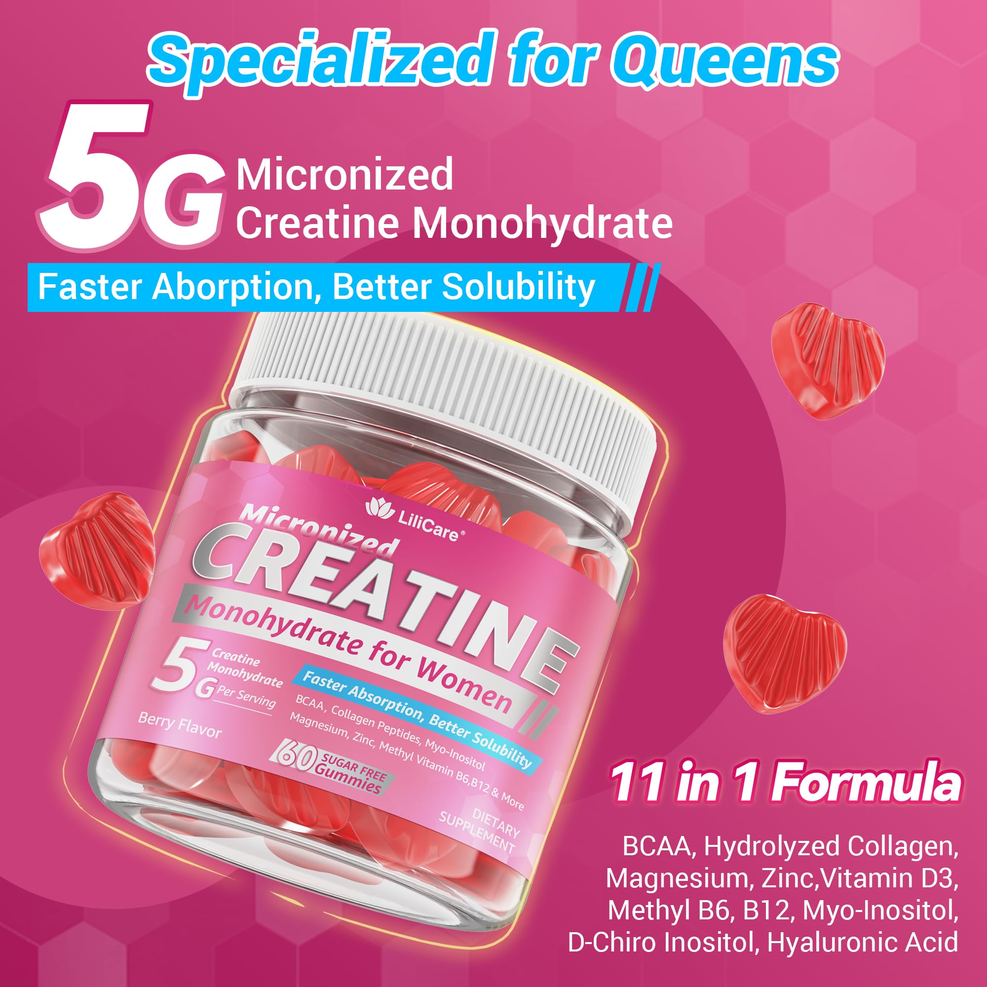 LILICARE label highlights micronized creatine and myo-inositol for absorption