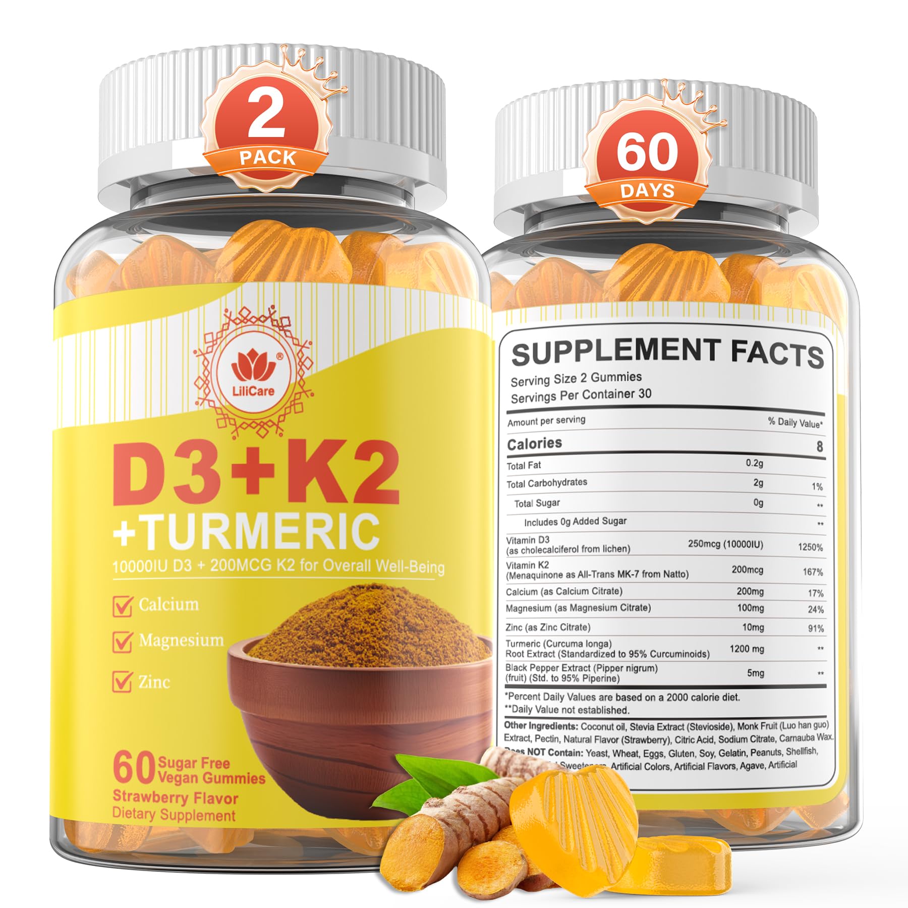 LILICARE Vitamin D3 K2 Gummies jar close-up for bone support