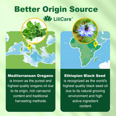 LILICARE Ethiopian black seed oil bottle highlights high active ingredient content.