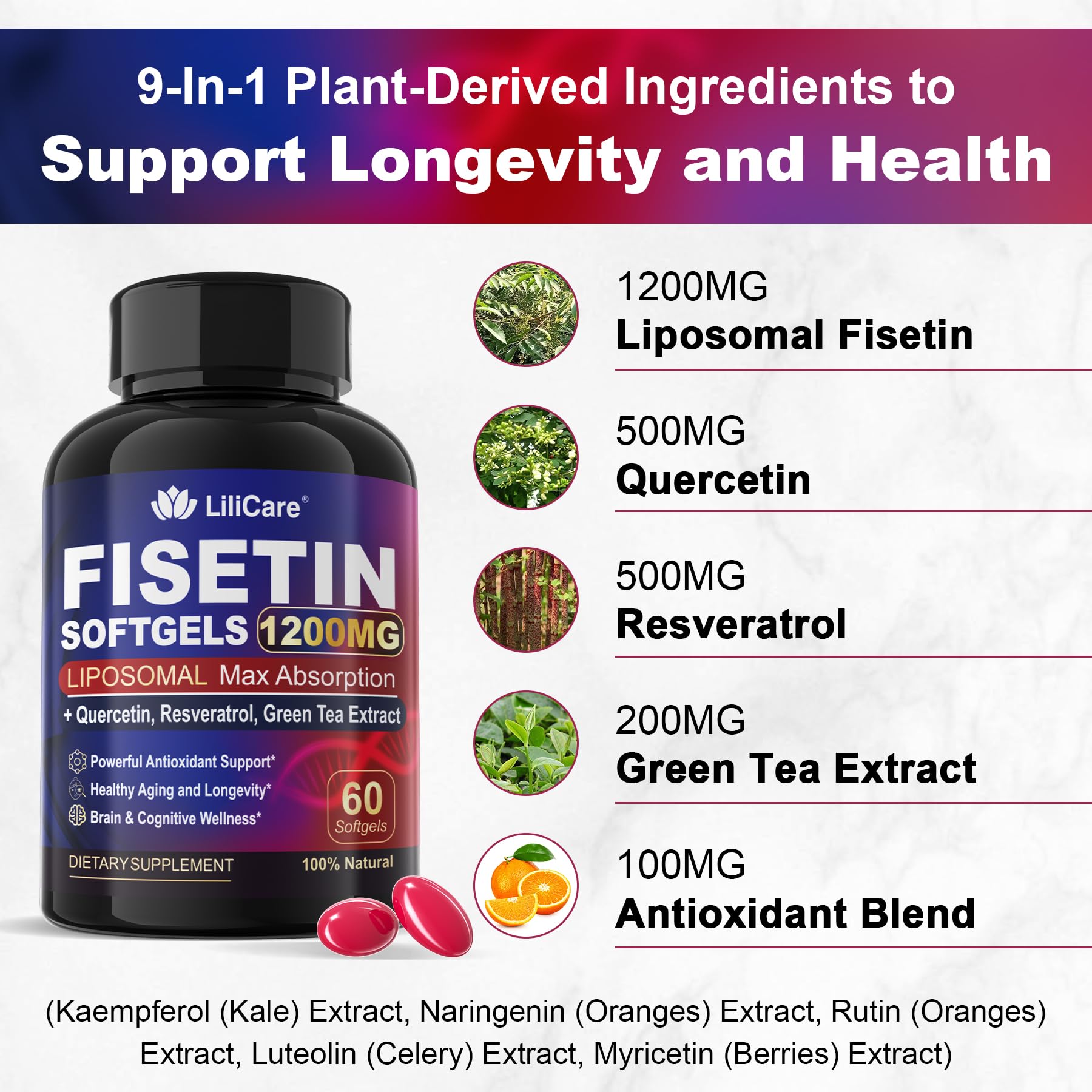 LILICARE Fisetin skin health glow graphic implying vitality benefits