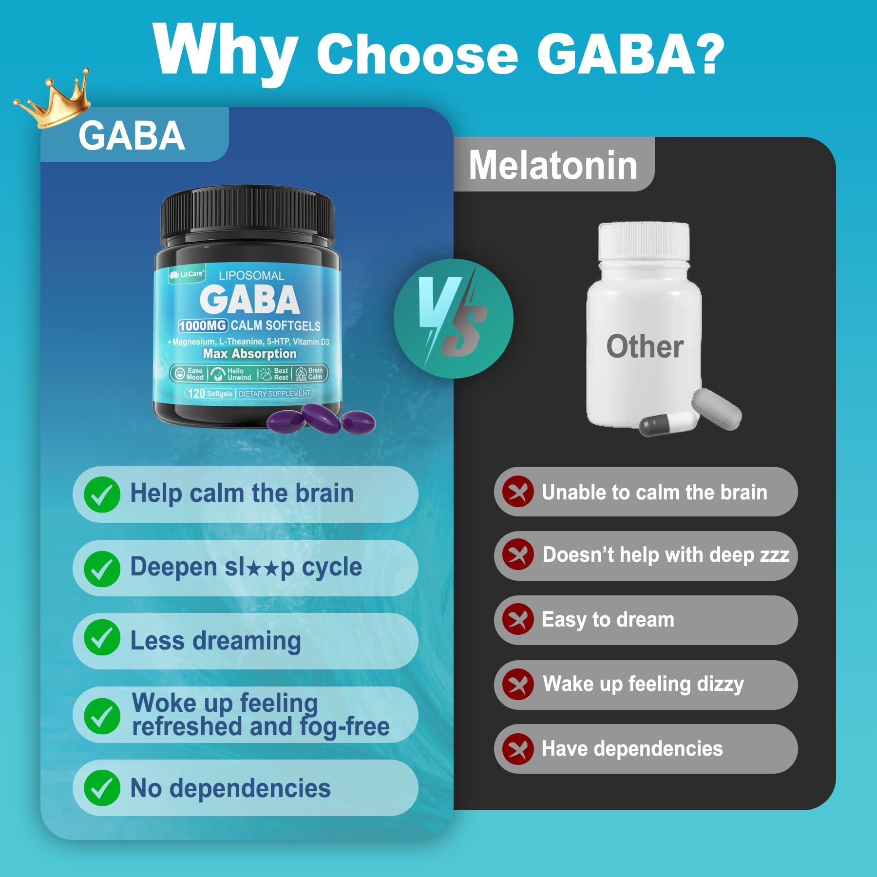 Evening calm with LILICARE GABA without melatonin for a gentle night routine.