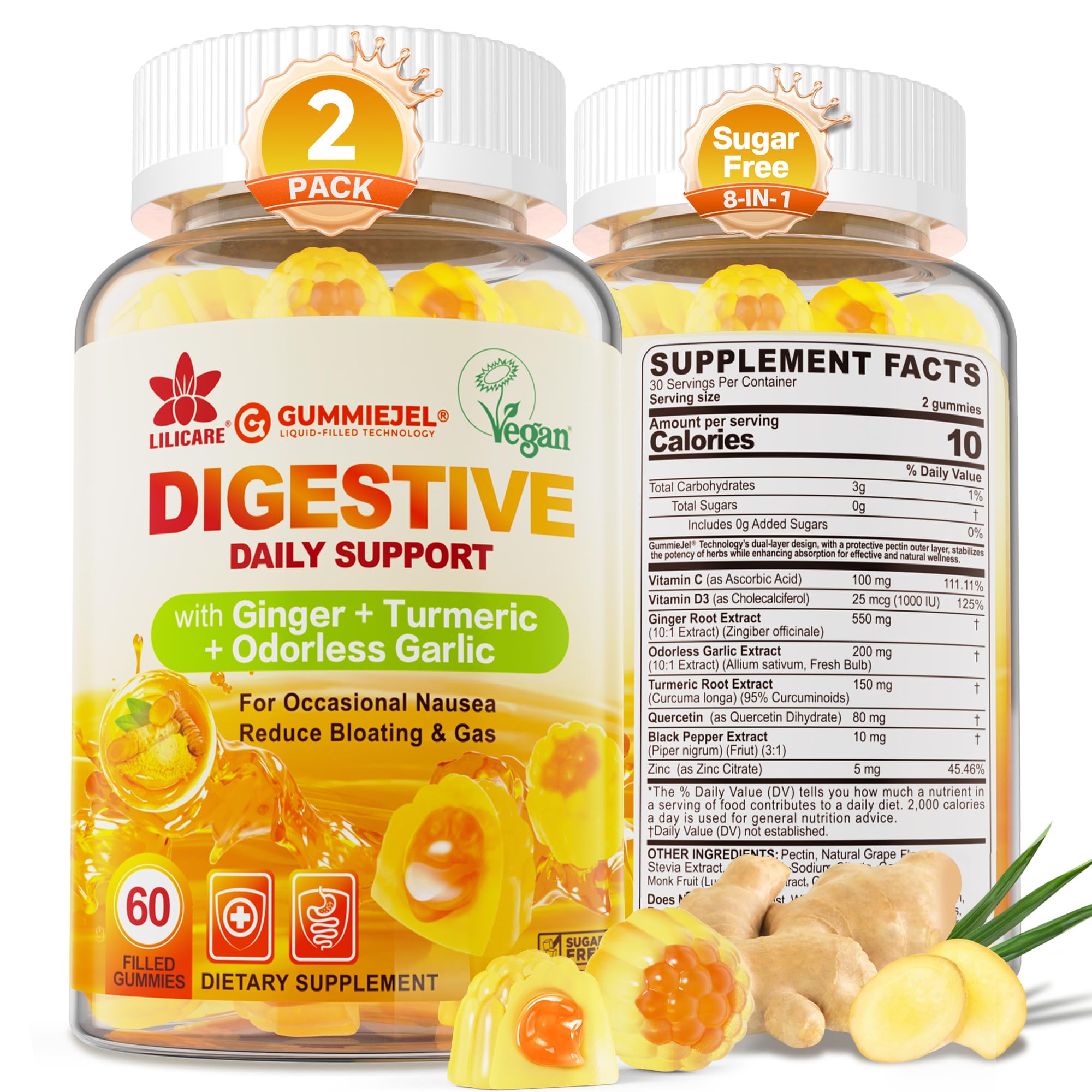 LILICARE ginger chews gummies for nausea and digestion support with a soothing ginger blend.