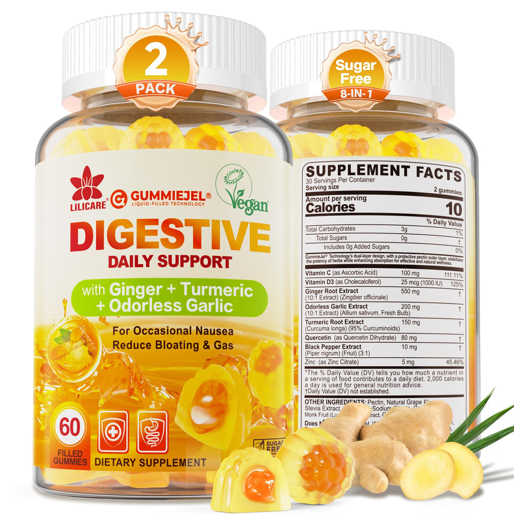 LILICARE ginger chews gummies for nausea and digestion support with a soothing ginger blend.