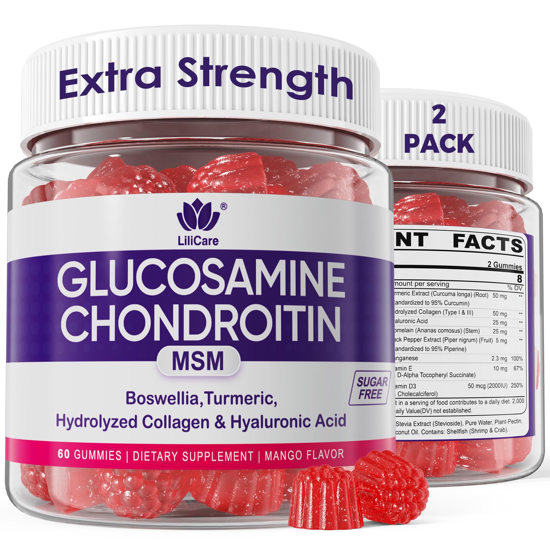 LILICARE glucosamine chondroitin gummies mango bottle for joint support