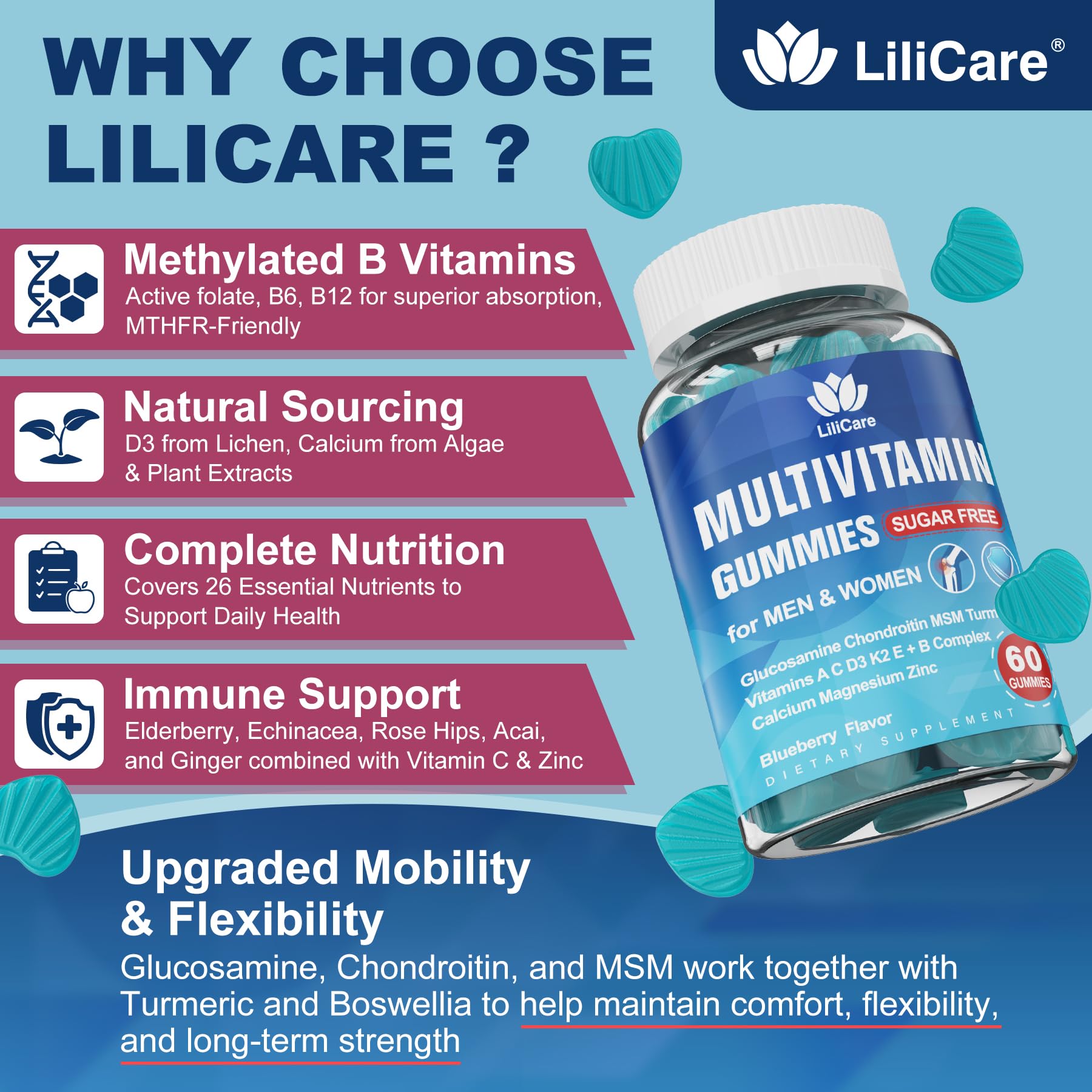 LILICARE immune blend with elderberry and echinacea for immune support.