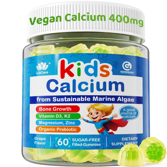 LILICARE Kids Calcium Gummies grape flavor for tasty, sugar-free bone support.