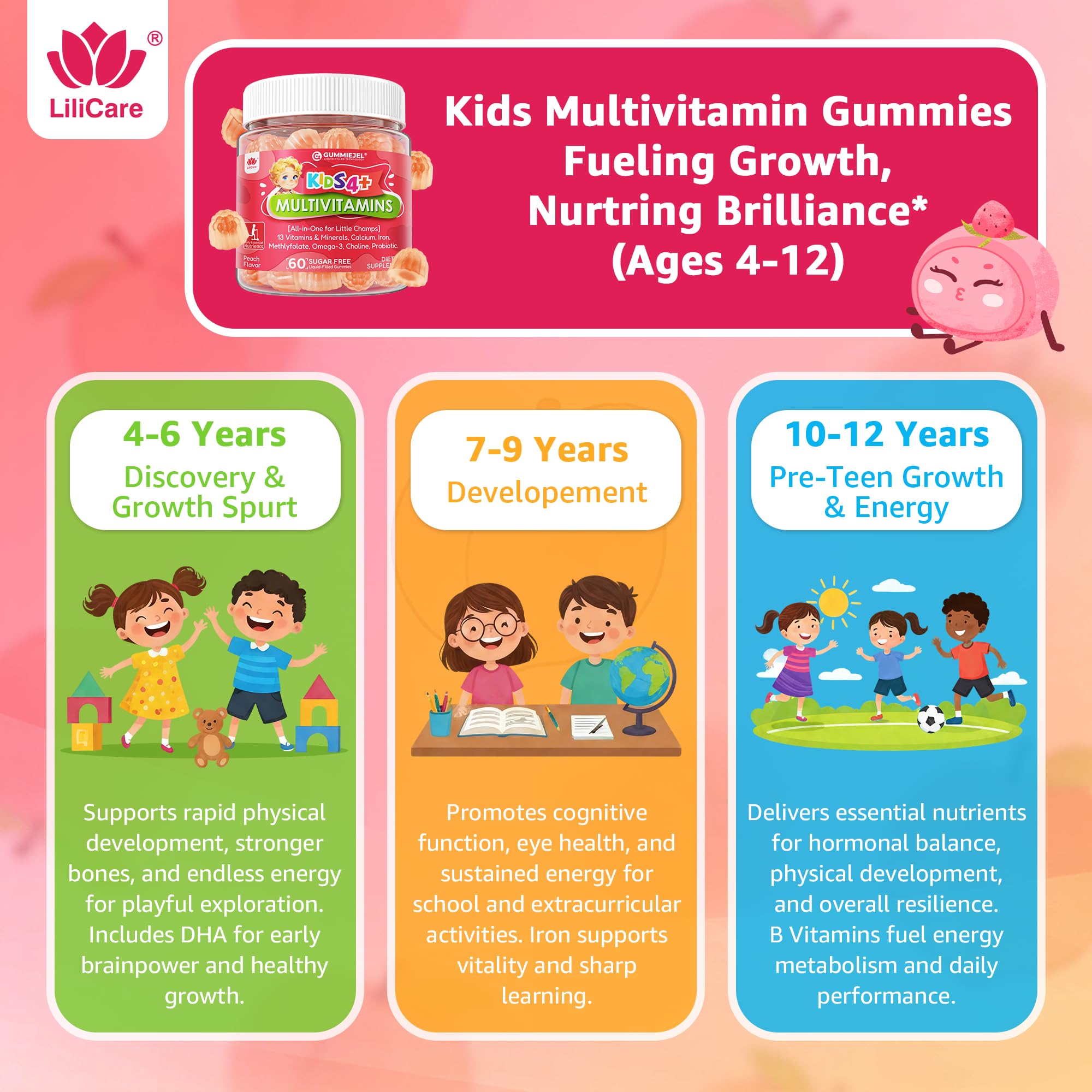Nutrition panel highlights 19 ingredients in LILICARE gummies.