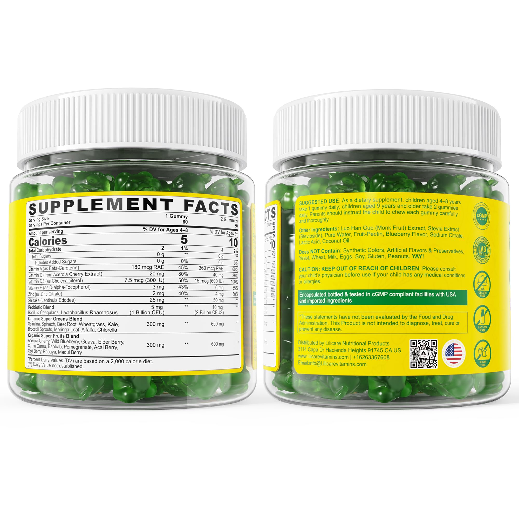 LILICARE gummies with fruit-and-vegetable blend emphasizes whole-food nutrition for growth and development.