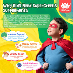 LILICARE gummies image highlights easy daily support for immune health in kids.