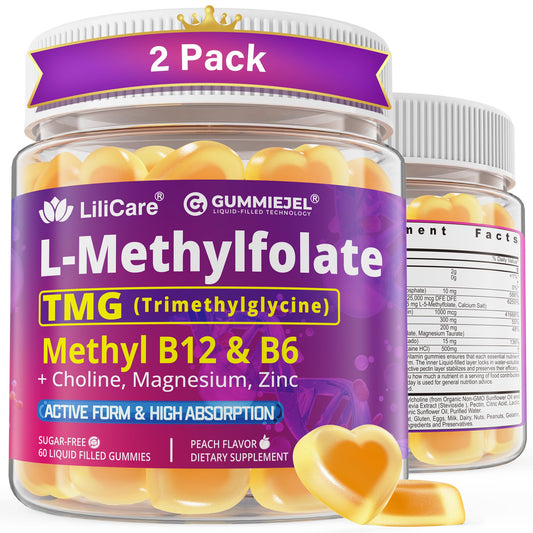 LILICARE L-MethylFolate gummies bottle front highlighting methylated B complex for daily wellness