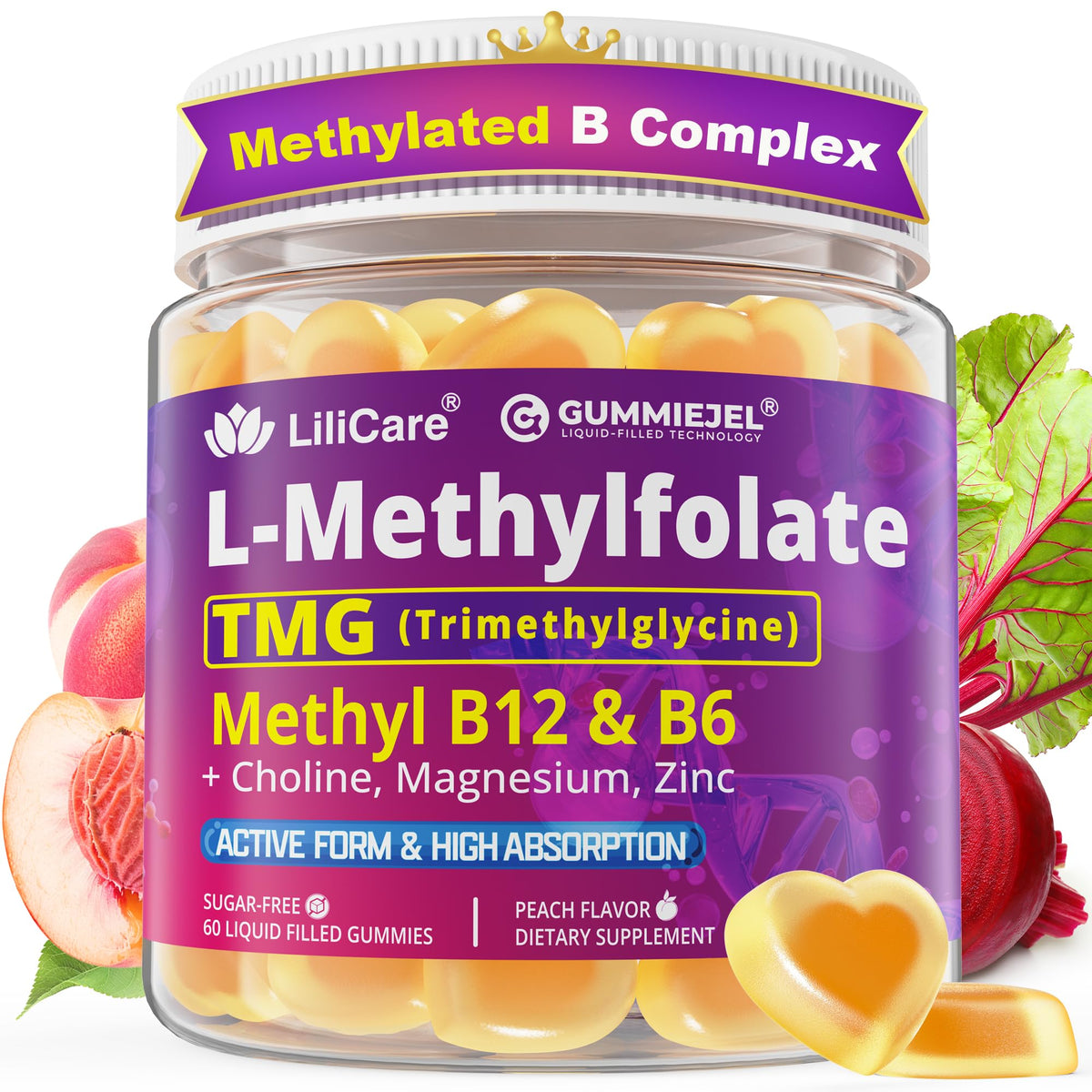 LILICARE L-MethylFolate gummies bottle supports convenient daily methylation-friendly nutrition.