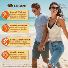 LILICARE Liposomal Turmeric Chews packaging box arranged for compact travel use.