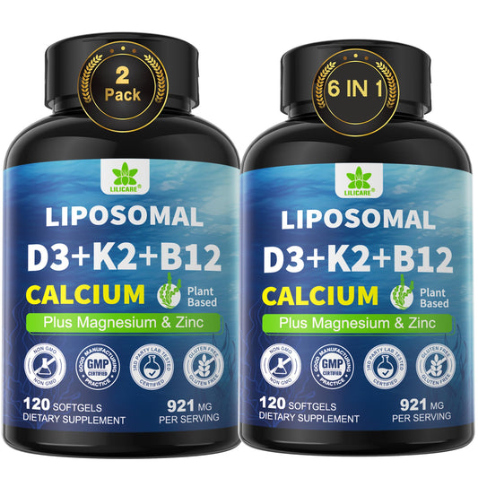 LILICARE liposomal D3 K2 calcium softgel bottle prioritizing enhanced absorption.