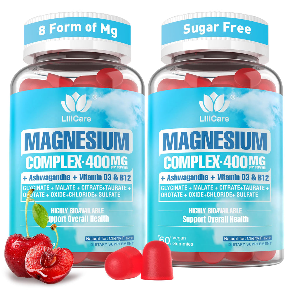 LILICARE Magnesium Complex Gummies bottle front showing vegan sugar-free formula for calm support.