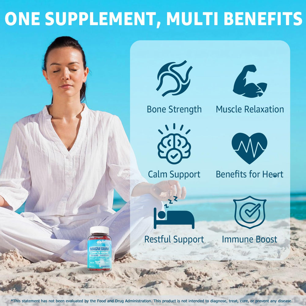 LILICARE bottle with serving suggestion, two gummies providing 400 mg magnesium per serving.