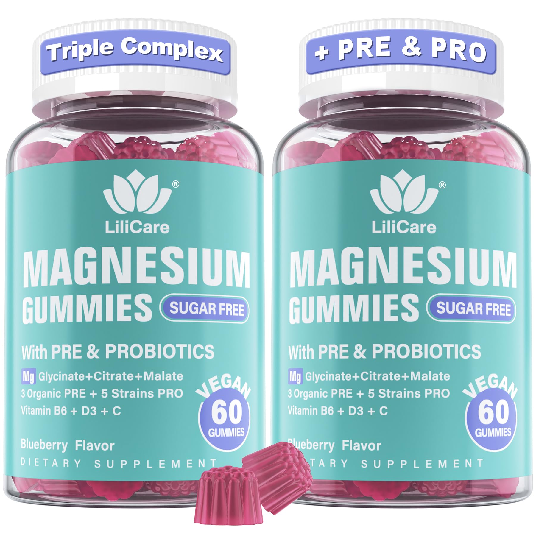 LILICARE Magnesium Complex Gummies bottle with vegan sugar-free formula