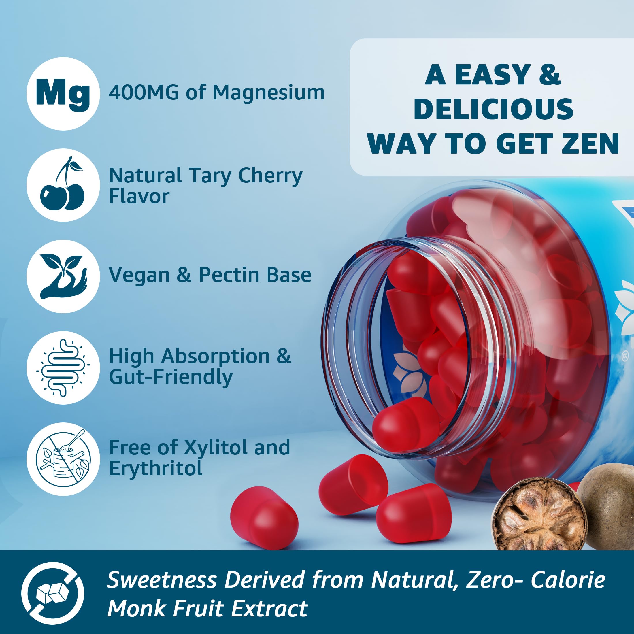 LILICARE magnesium complex gummies are vegan and sugar-free with monk fruit sweetener.