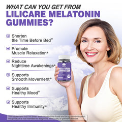 LILICARE Melatonin gummies dissolve in mouth showing easy consumption.